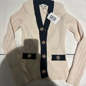 Stellah Cream and Black Cardigan with Gold Buttons